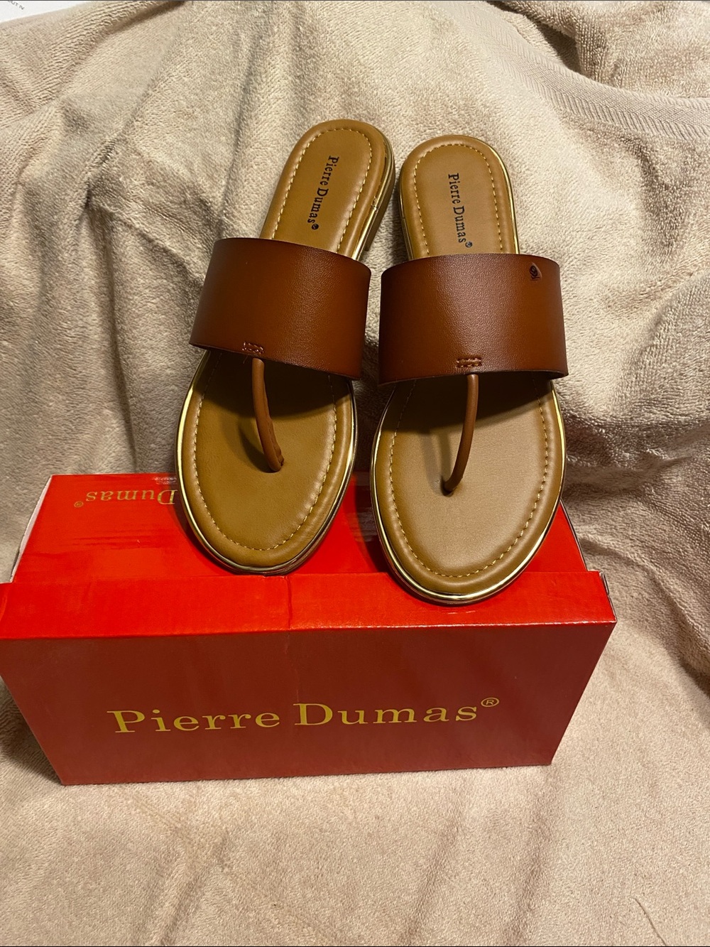 Pierre Dumas Tan/Brown Wide Strap Slide Sandals